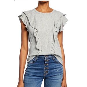 Veronica Beard Jeans Bea Short-Sleeve Crewneck Ruffle Tee